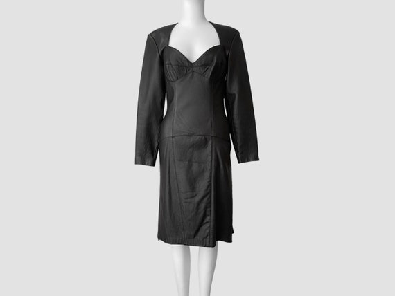 80s Black Leather Midi Dress: Michael Hoban North Beach, XS