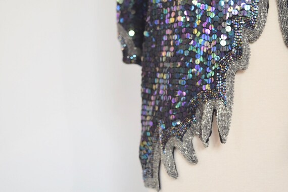 Sequin and Beaded Silk Statement Top | 70's Vinta… - image 3