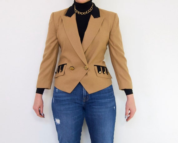 90's Blazer in a Camel and Black Wool by Louis Fe… - image 3