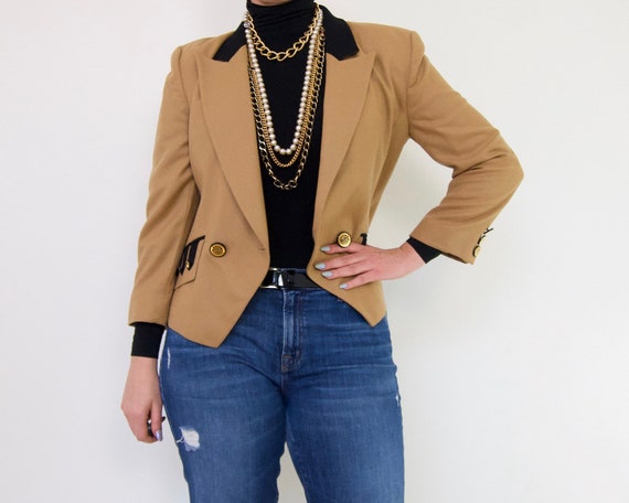 90's Blazer in a Camel and Black Wool by Louis Fe… - image 1