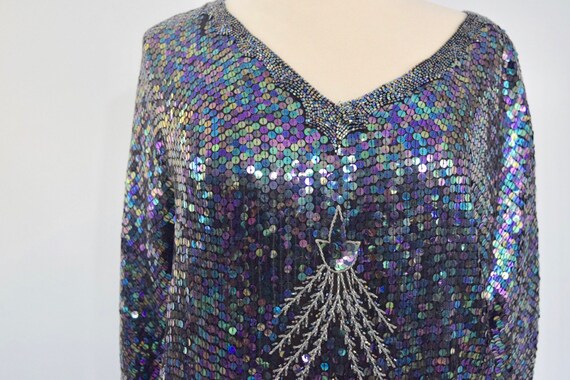 Sequin and Beaded Silk Statement Top | 70's Vinta… - image 4