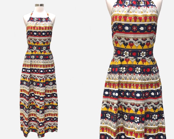 Size 6-8 US | Cotton Halter Tie Neck Boho Sun Dres