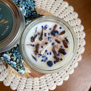FEAST intention candle, reflection, wisdom, hope, blue cornflower, clove, cinnamon, lapis lazuli, candle lovers gift, spiritual gift