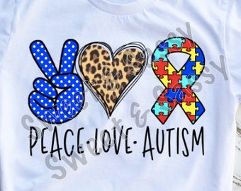 Ready To Press Peace Love Autism Use ONLY With Light Colored High Polyester Material Sublimation Transfer MUST Have A Heat Press