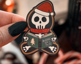 Gingerbread Skeleton Reader Sticker: Creepmas Gothmas Bookish Sticker