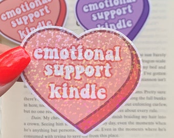 Emotional Support Kindle Sticker: Holographic Heart Vinyl Decal