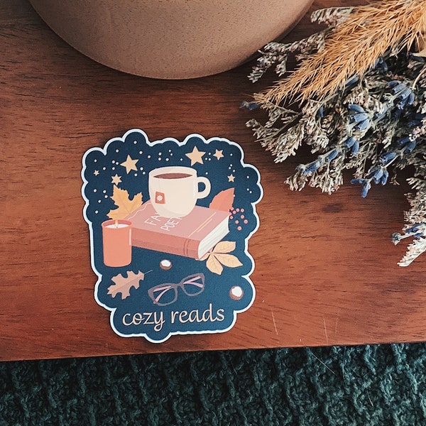 Cozy Reads Bookish Sticker / Fall sticker / Autumn sticker / Sweater weather / Hygge / Holographic / Kindle sticker / Bookish sticker