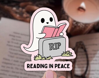 Reading Ghost Sticker: Spooky Bookish Halloween Kindle Sticker