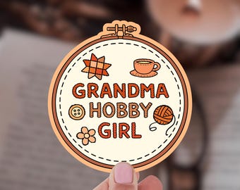 Grandma Hobbies Sticker: Needlepoint, Cross Stich, Knitting, Coloring, Reading, Booktok Kindle Decal