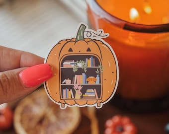 Bookshelf Pumpkin Sticker: Spooky Bookish Halloween Decor