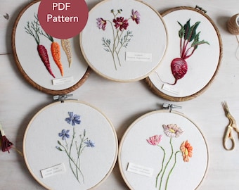 Summer Garden Thread Painting Set: 5 Embroidery Patterns (PDF Download)