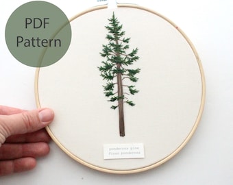 Ponderosa Pine Embroidery Pattern, Tree Thread Painting (PDF)