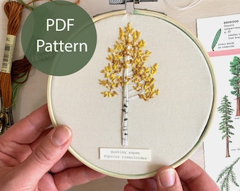 Quaking Aspen Embroidery Pattern, Tree Thread Painting (PDF)