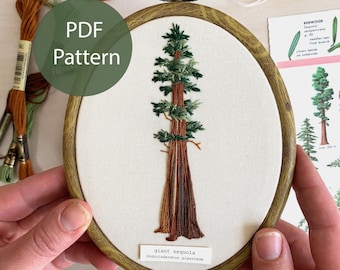 Sequoia Tree Embroidery Pattern, Contemporary Thread Painting (PDF)