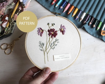 Cosmos Thread Painting Embroidery Pattern, Flower Design (PDF)