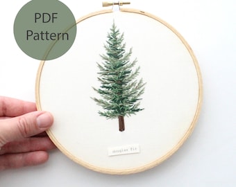 Douglas Fir Thread Painting Pattern, Contemporary Embroidery (PDF)