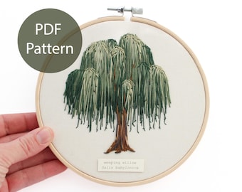 Weeping Willow Thread Painting Pattern, Contemporary Embroidery (PDF)