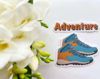 Sticker, laptop sticker, water bottle sticker, hydro flask sticker, car sticker, adventure, hiking shoes, exploring, wanderlust