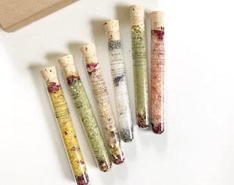 Six Bath Soak Test Tubes Gift Set: Natural Spa Salts, Aromatherapy
