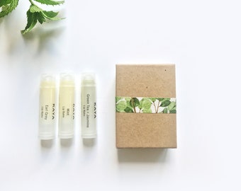 Three Lip Balm Gift Set | 100% Natural | Earl Grey Bergamot, Vanilla, Refreshing Mint | Birthday Gift | Back to school