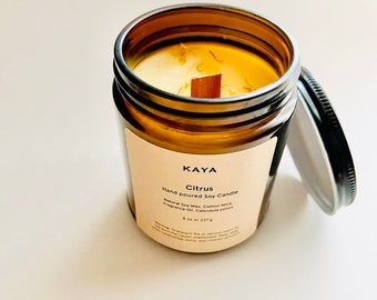 Citrus Soy Candle: 8 oz Amber Jar with Wooden Wick