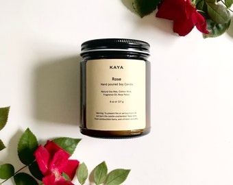 Garden Rose Soy Candle: 8 oz Amber Jar with Wooden Wick