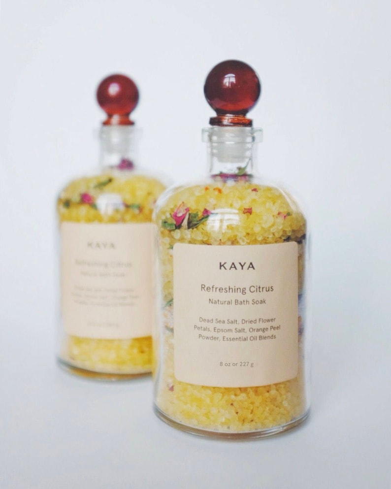 Citrus Bath Salts, 100% Natural, Spa Gift for Mom, Dead Sea salts, 8 oz, Thanksgiving, Christmas image 1