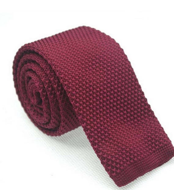 Burgundy Knit Necktie Mens Knitted Tie Skinny Tie Wedding | Etsy