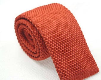 Orange Knit Necktie Mens Knitted Tie Skinny Tie Wedding Necktie Gift for Men Skinny Knitted Tie Knit
