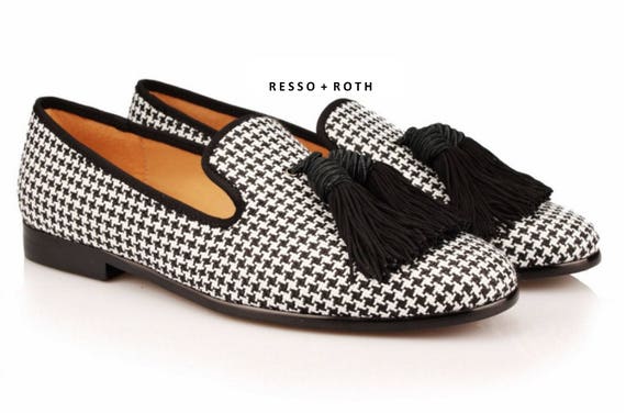 Resso Roth Men's Houndstooth Loafers Belgian Loafers Tassel