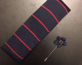 Mens tie. Lapel Pin. Necktie and Lapel Pin Set. Skinny Tie. Knit tie