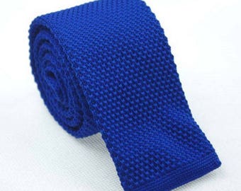 Royal Blue Knit Necktie Mens Knitted Tie Skinny Tie Wedding Necktie Gift for Men Skinny Knitted Tie Knit
