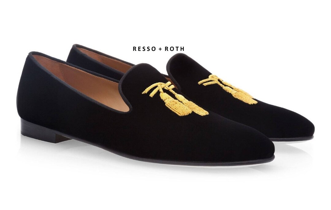 RESSO ROTH men\'s black suede gold studs and metal toe / chain loafers size 8 Men main image 3