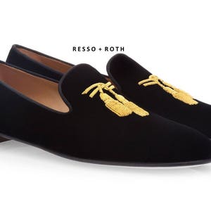 Resso Roth Men's Black Suede Loafers Belgian Loafers Slip-on Loafer Black Velvet Loafers