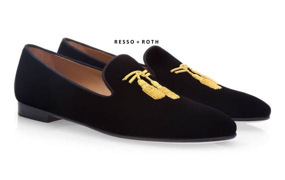 Resso Roth Men's Black Suede Loafers Belgian Loafers Slip-on Loafer Black Velvet Loafers