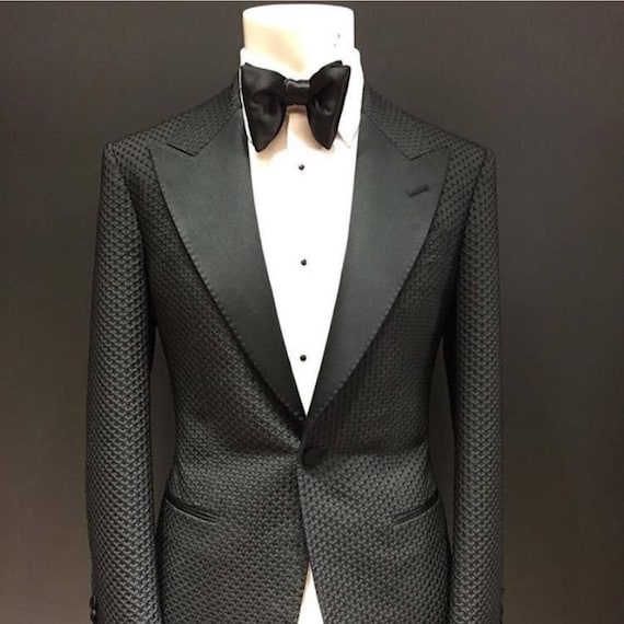 Premium Ribbed Black Peak Lapel Tuxedo wedding, evening, prom, cocktail,  party, suit, tuxedo