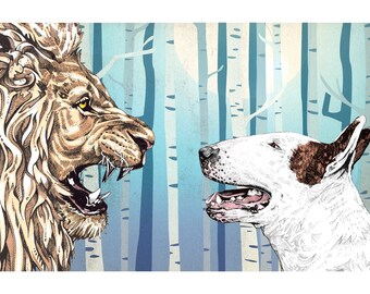 Lulu and The Lion - Bull Terrier Art Print