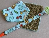 Reversible Bandana bib with clip - sucks to clip and mini washcloth. Handmade!