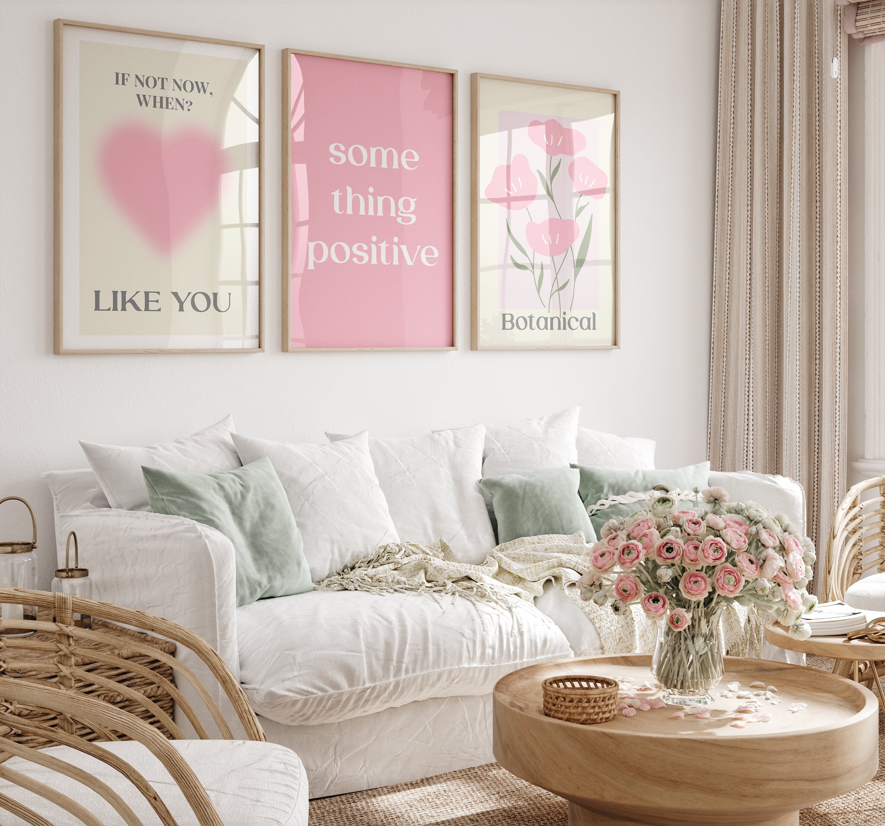 Pink Wall Art Set of 3 Prints Pink Wall Art Digital Wall Art Etsy