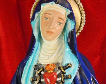 7つの悲しみの聖母の泣く像 聖母マリア カトリックアート x2 デジタル