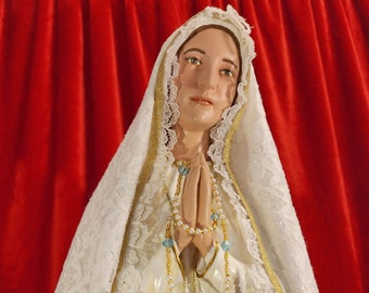 Our Lady of Fatima with gold plated/metal jeweled crown 26" Pilgrim Virgin