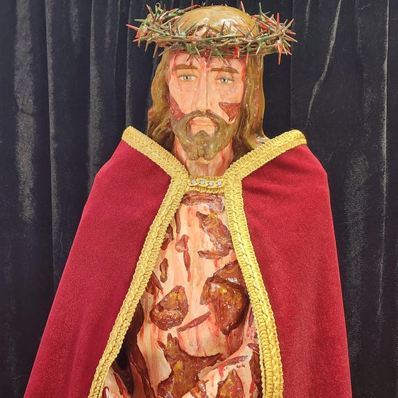 Hand-Painted Scourged Jesus Fiberglass Statue 36"