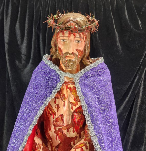 Hand-Painted 36" Scourged Jesus Fiberglass Statue.
