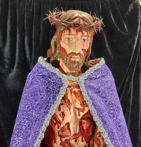 36" Hand-Painted Scourged Jesus Fiberglass Statue.