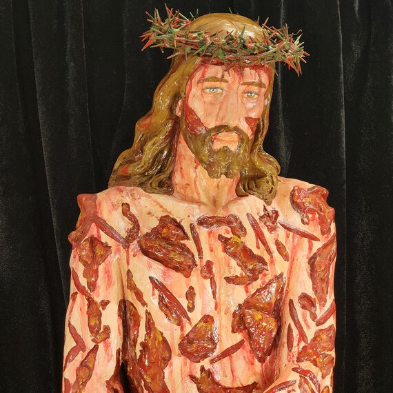 Hand-Painted Scourged Jesus Fiberglass Statue 36"