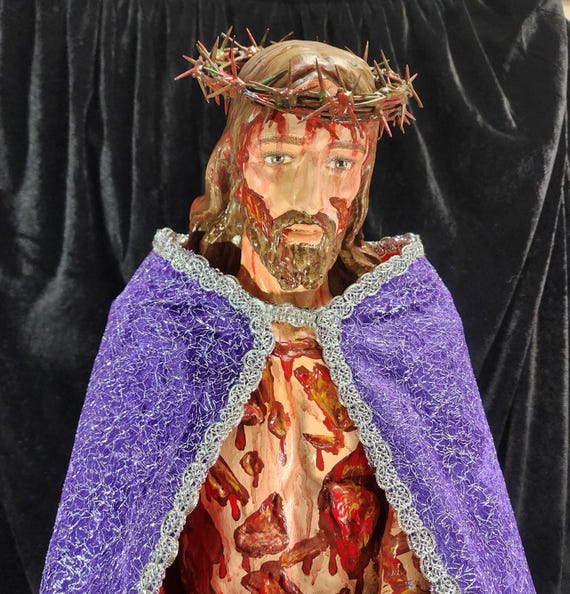36" Hand-Painted Scourged Jesus Fiberglass Statue.
