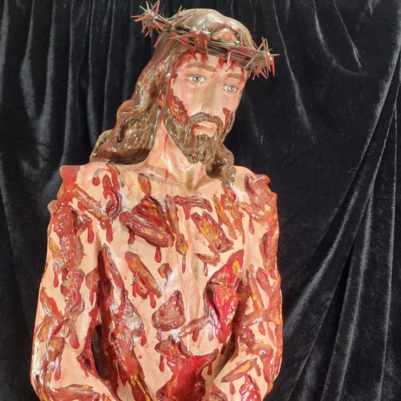 36" Hand-Painted Scourged Jesus Fiberglass Statue.