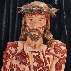 36" Scourged Jesus with "Glorified" Purple/Scarlet Red Cloak.