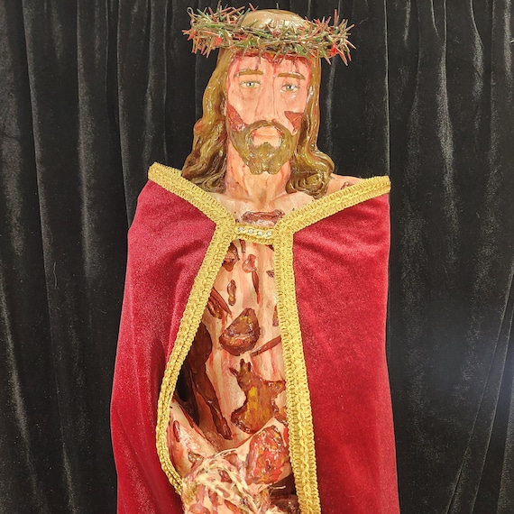 Hand-Painted Scourged Jesus Fiberglass Statue 36"