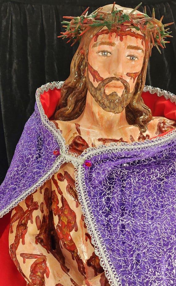 36" Scourged Jesus with Glorified Purple/Scarlet Cloak